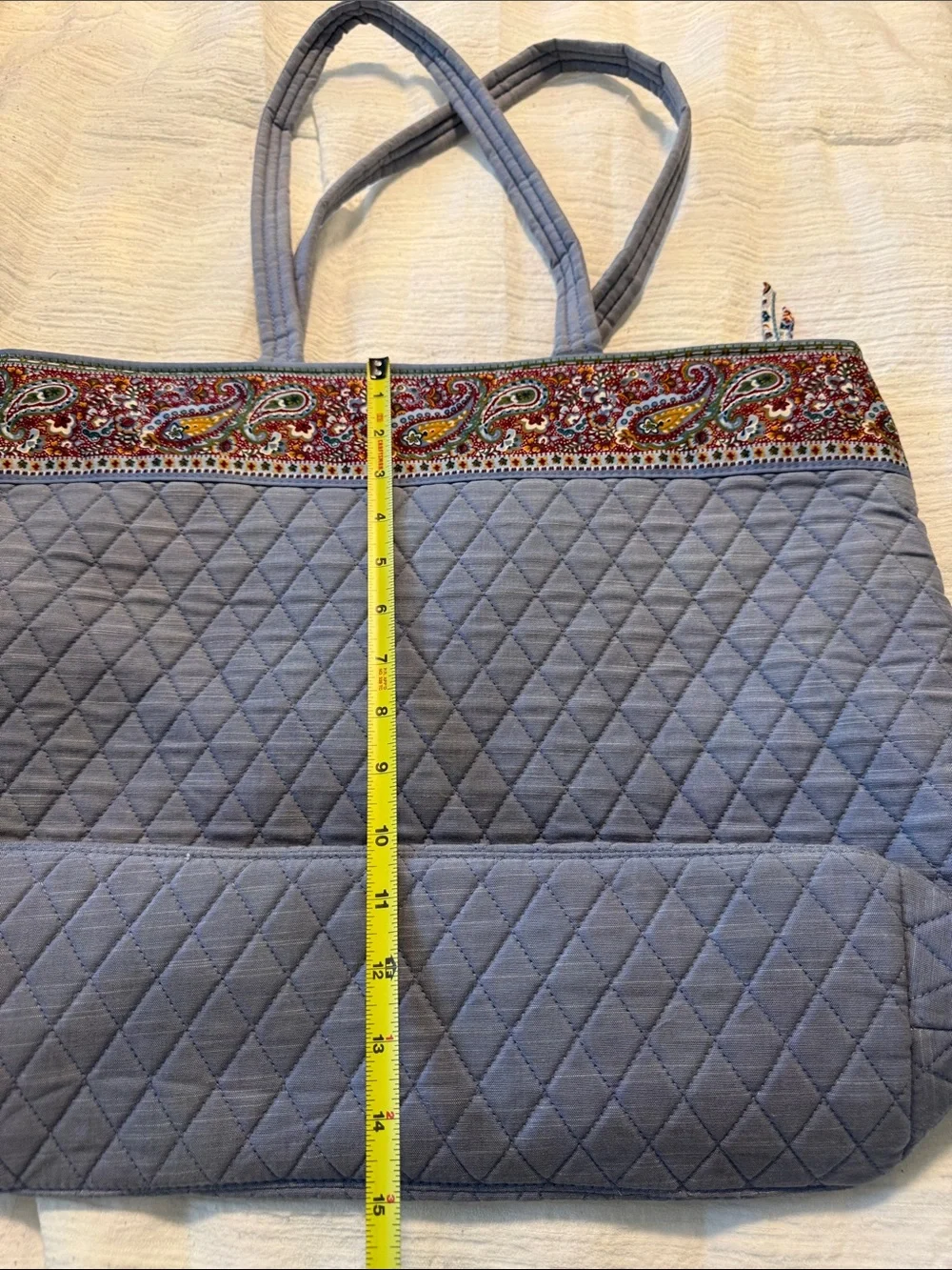 Vera Bradley Light Blue Quilted Tote with Paisley Trim